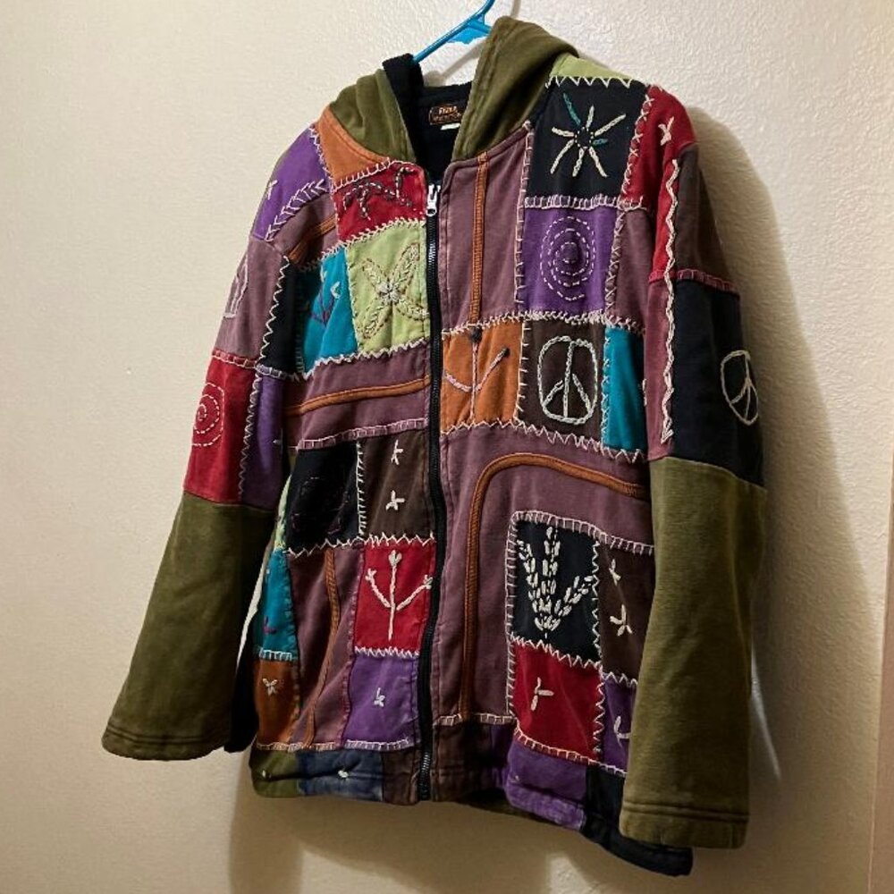 Rising International Women's Multicolor Patchwork Fleece Lined Hoodie Size M/L